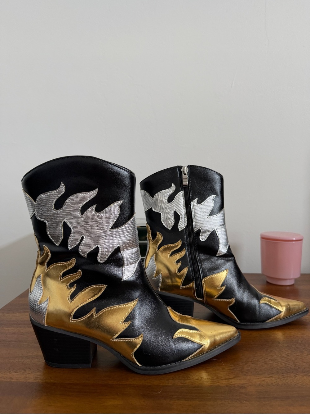 Nasty gal silver and gold flame cowboy boots